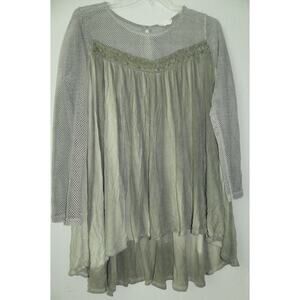 Altar’d State Oversized Mesh Tunic Top Women's LARGE Green Waffle Knit Sheer Top